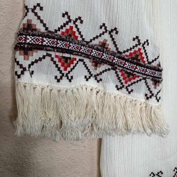 Miss Me Tunic Top Crepe Tassel Tie Strings Embroidered Peasant BOHO Macrame Sz S - Picture 5 of 16